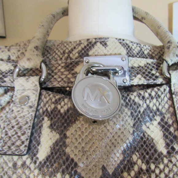 Michael Kors Gray Snakeskin Silver Hardware Large Hamilton Bag - Picture 2 of 15